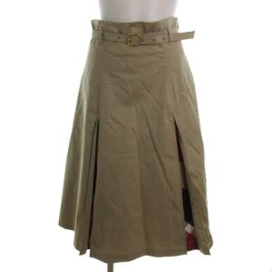 スカート ひざ丈 クレストブリッジチェック ギャザー フレア ベージュ レッド 38