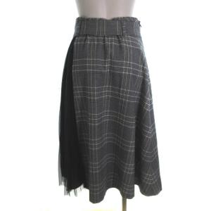 BLUE LABEL CRESTBRIDGE ロングスカート チェック プリーツ チュールレース 切替 グレー 38