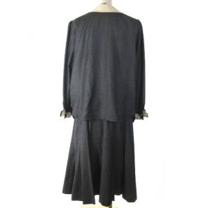 Leilian セットアップ スカート スーツ チェック シャツジャケット スカート 金釦 チャコールグレー 13プラス 大きいサイズ