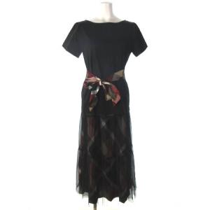 20SS シルケットポンチワンピース セットアップ チェック チュールレース ロングスカート カットソー レッド ブラック