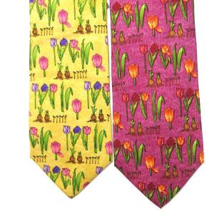 dunhill タグ付き ネクタイ レギュラータイ まとめ 4本 セット チューリップ柄 花柄 シルク100％ 青 紺 紫 黄 SM0