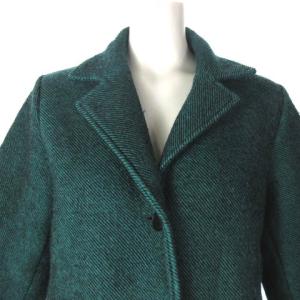 agnes b. ロングコート シングル ウール ストライプ ボーダー グリーン 緑 T2