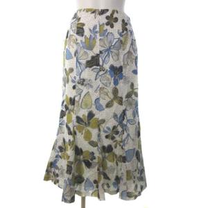 22SS バティックプリントマーメイドスカート ロングスカート 花柄 オフホワイト ブルー 36