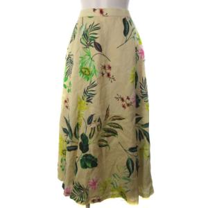20SS リボン ボタニカル スカート ロングスカート 麻 リネン 花柄 アイボリー 36
