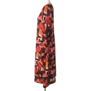 SYBILLA 近年モデル ポリエステルナシジジオメトリックプリント ワンピース ロング ひざ丈 長袖 総柄 レッド ピンク M GBEAM-03490