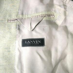 LANVIN テーラード ジャケット ウール シルク混 リネン混 3B 背抜き ライトグリーン系 イエロー系 R48-45 SM0