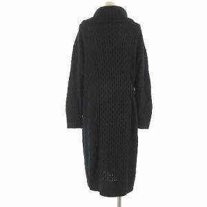 BLUE LABEL CRESTBRIDGE 21AW ワンピース ニット タートルネック ひざ丈 長袖 金ボタン チェック使い ケーブル ゲージ切替 ベルト ウール 黒