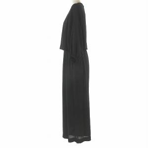 ESTNATION オールインワン サロペット ワイドパンツ 長袖 イージー 袖刺繍 シフォン 黒 ブラック 36 S位 SM0