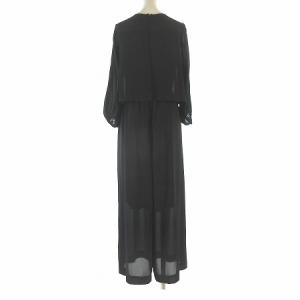 ESTNATION オールインワン サロペット ワイドパンツ 長袖 イージー 袖刺繍 シフォン 黒 ブラック 36 S位 SM0