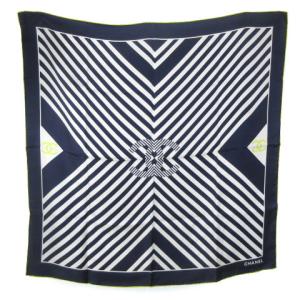 ココマーク スカーフ シルク ボーダー ネイビー