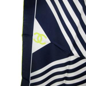 CHANEL ココマーク スカーフ シルク ボーダー ネイビー