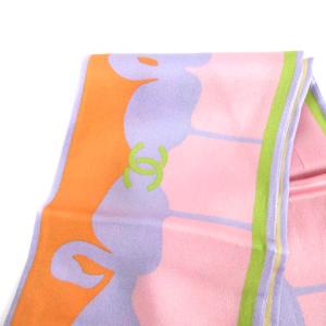 CHANEL ココマーク スカーフ シルク フラミンゴ マルチカラー