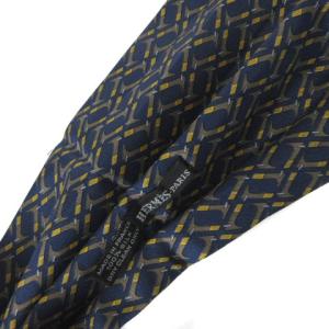 HERMES アスコットタイ ネクタイ シルク100％ 総柄 ネイビー 紺