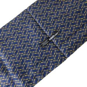 HERMES アスコットタイ ネクタイ シルク100％ 総柄 ネイビー 紺