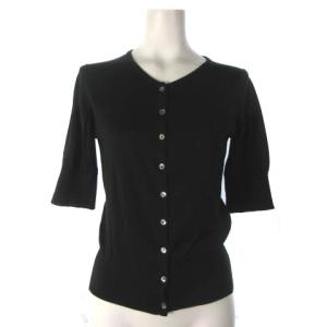 カーディガン 5分袖 コットン 薄手 ブラック 黒 S