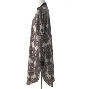 Lois CRAYON 近年モデル ロングワンピース シャツワンピース シフォン 長袖 ペイズリー バンドカラー アイボリー ネイビー M