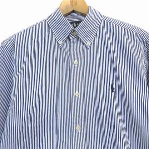 RALPH LAUREN シャツ ワイシャツ 長袖 ボタンダウン BD ストライプ カスタムフィット ロゴ刺繍 紺 ネイビー S SM0