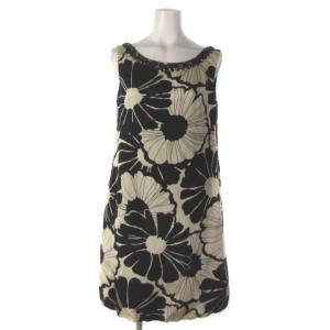 ワンピース ひざ丈 ノースリーブ 総柄 花柄 ビジュー コットン シルク アイボリー ブラック 36