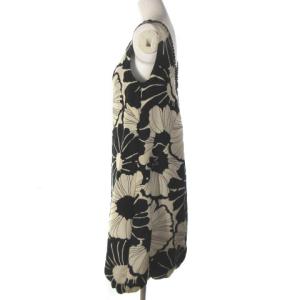 Grace Class ワンピース ひざ丈 ノースリーブ 総柄 花柄 ビジュー コットン シルク アイボリー ブラック 36