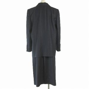 Leilian スーツ セットアップ シャドーストライプ ジャケット ダブル スカート ひざ丈 ウール 大きいサイズ calvino vitale社製生地