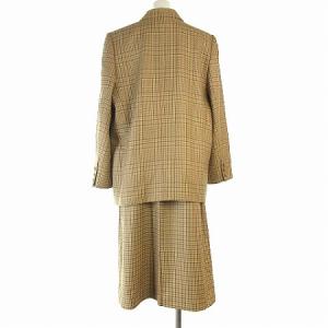 Leilian スーツ セットアップ チェック ジャケット ダブル スカート ひざ丈 ウール 大きいサイズ ベージュ ブラウン系 13 XL位