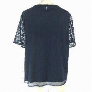 Leilian カットソー 半袖 総レース チュール 花柄 刺繍 ナイロン 大きいサイズ 紺 ネイビー 13 XL位