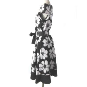 M'S GRACY ワンピース ひざ丈 パフスリーブ ウエストマーク 花柄 ブラック 黒 40