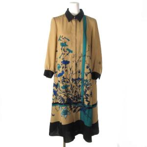 0221431128 21AW タグ付き ボタニカルパターン シャツワンピース 7分袖 とろみ 花柄 36 ベージュ
