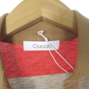 Cruciani タグ付き 20SS-U19 ニットシャツ ポロシャツ マルチボーダー 半袖 46 ベージュ レッド