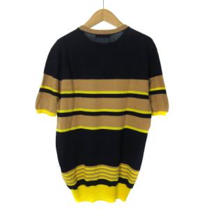 Cruciani タグ付き 20SS-U17 ニット セーター 半袖  マルチボーダー プルオーバー ネイビー イエロー 46