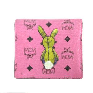 MCM 二つ折り 財布 ウォレット 札入れ パスケース ラビットプリント レザー ピンク イエロー MYA 4AXL05