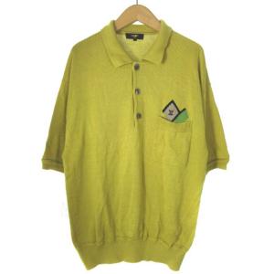 ニット ポロシャツ 半袖 ワンポイント 刺繍 マスタード 48 NGA35