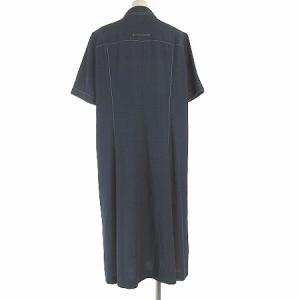 Leilian ワンピース シャツ ロング 半袖 スキッパー ステッチ 大きいサイズ 紺 ネイビー 17+ 約4L