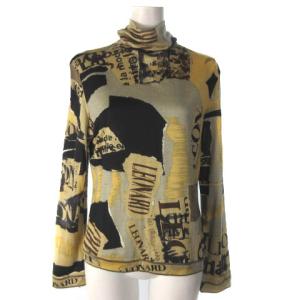 FASHION ファッション カットソー ウール シルク 長袖 ハーフジップ 総柄 ブラック ブラウン 黒 茶 L NGA35