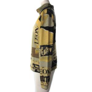 LEONARD FASHION ファッション カットソー ウール シルク 長袖 ハーフジップ 総柄 ブラック ブラウン 黒 茶 L NGA35