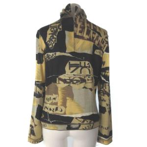 LEONARD FASHION ファッション カットソー ウール シルク 長袖 ハーフジップ 総柄 ブラック ブラウン 黒 茶 L NGA35
