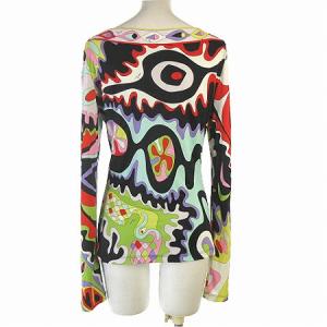 Emilio Pucci カットソー 長袖 総柄 Vネック イタリア製 マルチカラー I40 M位 NGA35