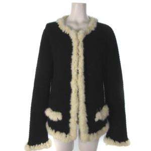 ニットジャケット カーディガン ファー ココマーク モヘア ブラック ホワイト 42