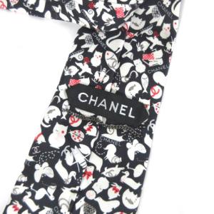 CHANEL ココマーク ネクタイ シルク アニマル柄 ブラック