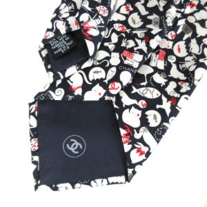 CHANEL ココマーク ネクタイ シルク アニマル柄 ブラック
