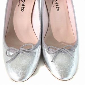Repetto パンプス CUIR VERITABLE ヒール ラウンドトゥ リボン シルバーカラー 37 23.3cm 靴 シューズ