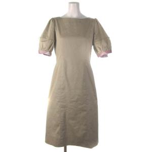 23SS ライトスラブシャンブレーボリュームスリーブドレス ワンピース パフスリーブ ひざ丈 チェック使 ベージュ 38 55J-19-172-42