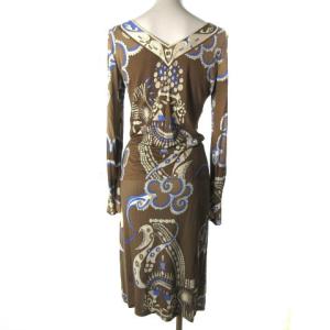 Emilio Pucci セットアップ スカート ひざ丈 長袖 Vネック とろみ 総柄 ブラウン ブルー 38