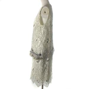 ADORE ノースリーブワンピース ひざ丈 花柄 レース ビジュー フェザー 白 ホワイト 38