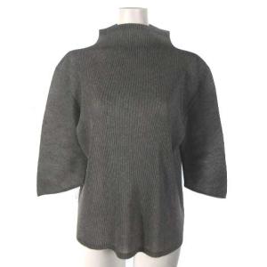 イッセイミヤケ プリーツ カットソー ボトルネック 7分袖 変形 グレー 3