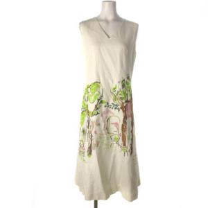 近年モデル ランドスケープ刺繍ドレス ノースリーブ ワンピース ひざ丈 エンブロイダリー オフホワイト M GBEGQ13600