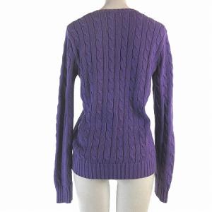 RALPH LAUREN SPORT ニット セーター ケーブル 長袖 Vネック ワンポイント ロゴ刺繍 紫 パープル S