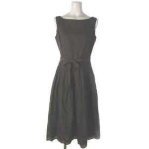 ワンピース ひざ丈 フレア ノースリーブ レース ブラウン 茶 38