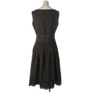 M'S GRACY ワンピース ひざ丈 フレア ノースリーブ レース ブラウン 茶 38