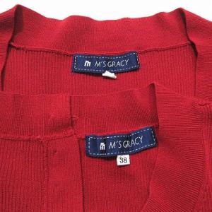 M'S GRACY アンサンブルニット カーディガン ボレロ 七分袖 カットソー ノースリーブ バックボタン リブ コットン 赤 レッド 38